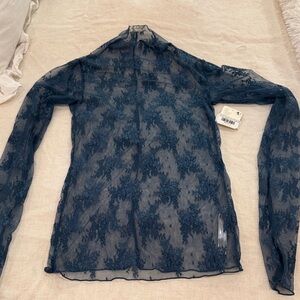 Free People Sheer Lace Blouse - Deep turquoise teal Blue
